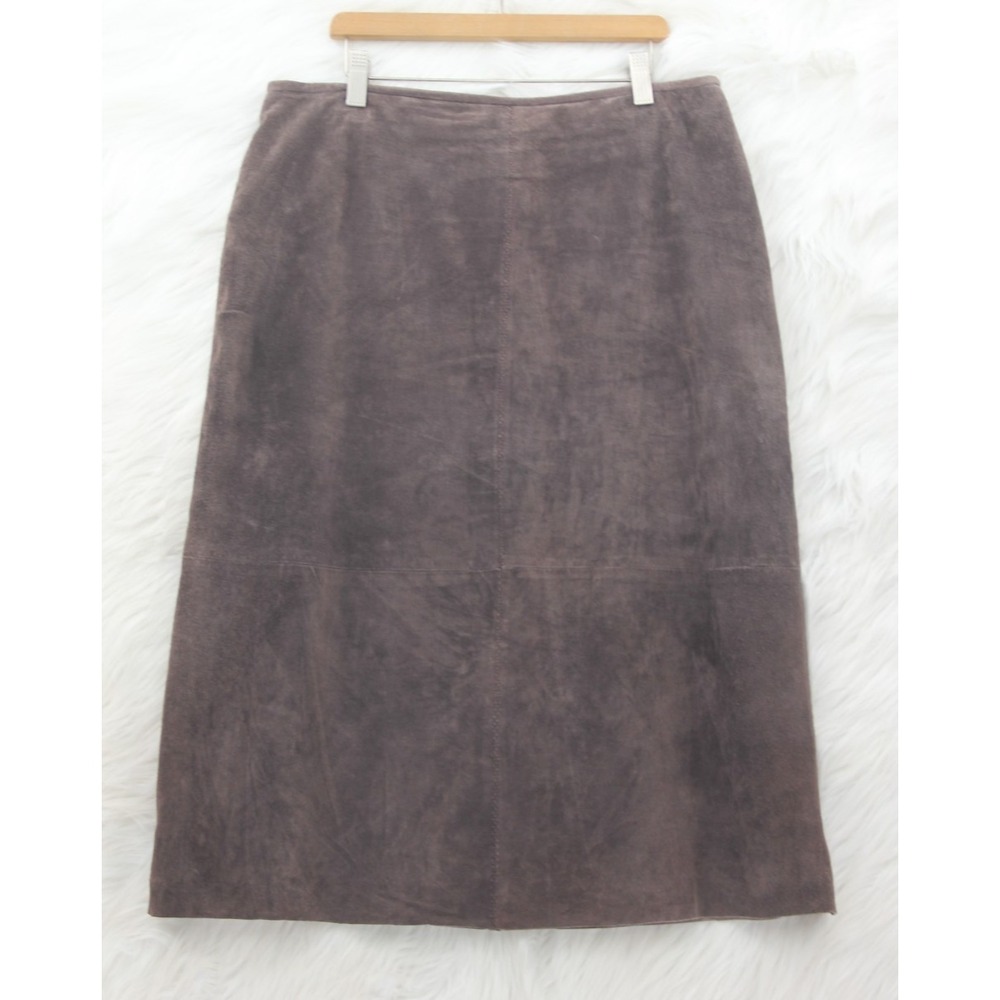 John Paul Richard Uniform Woman Leather Skirt Suede Pencil Midi 12 Gray Brown 90